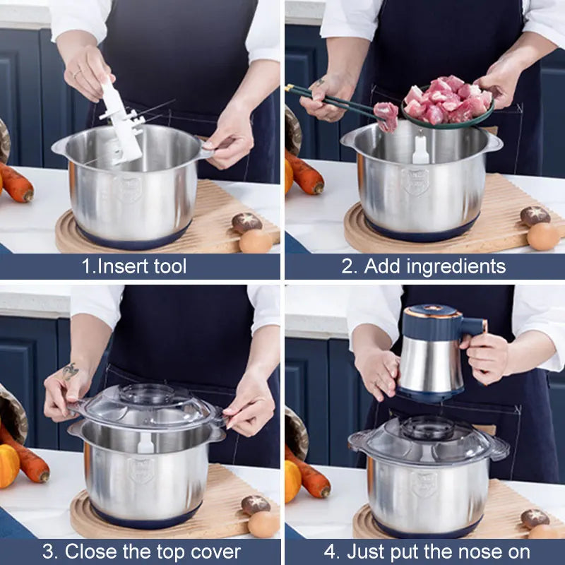 5L Electric Meat Grinders Food Crusher Stainless Steel Multifunctional Vegetable Slicer Processor Chopper Kitchen Appliances EU