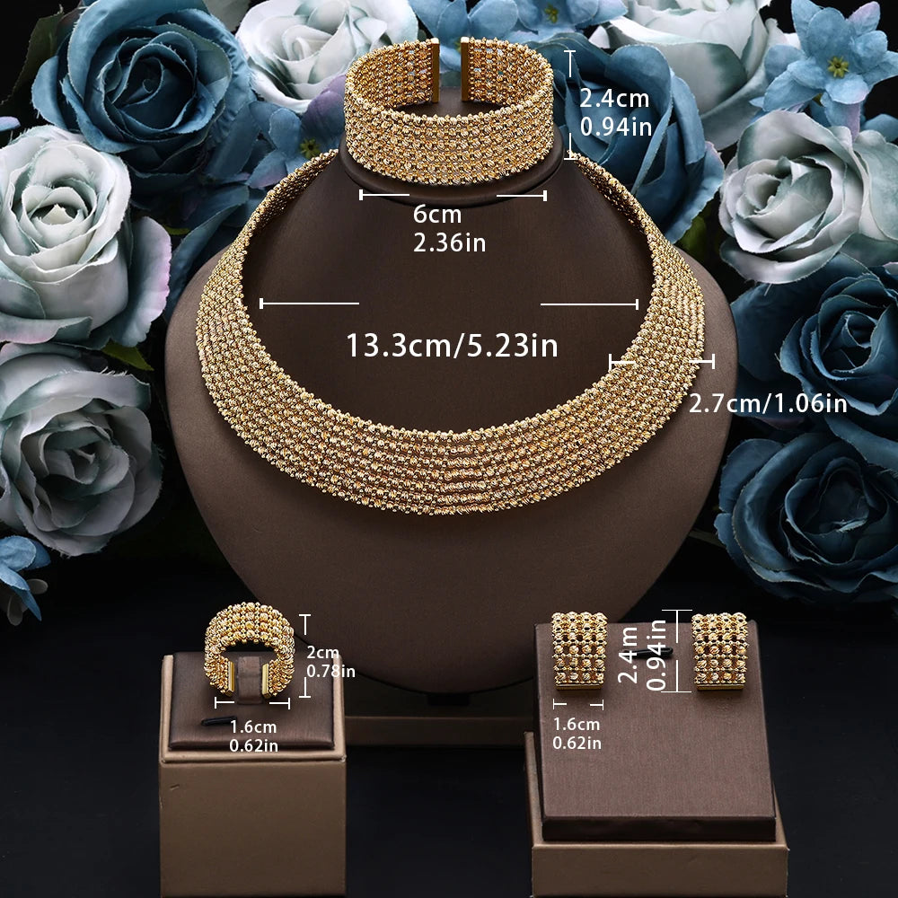 Luxury Cuff Bangles and Ring Set Gold Color Beads Arabic Dubai Wedding Bridal Jewelry Set Women Party 2 pcs Hand Jewelry