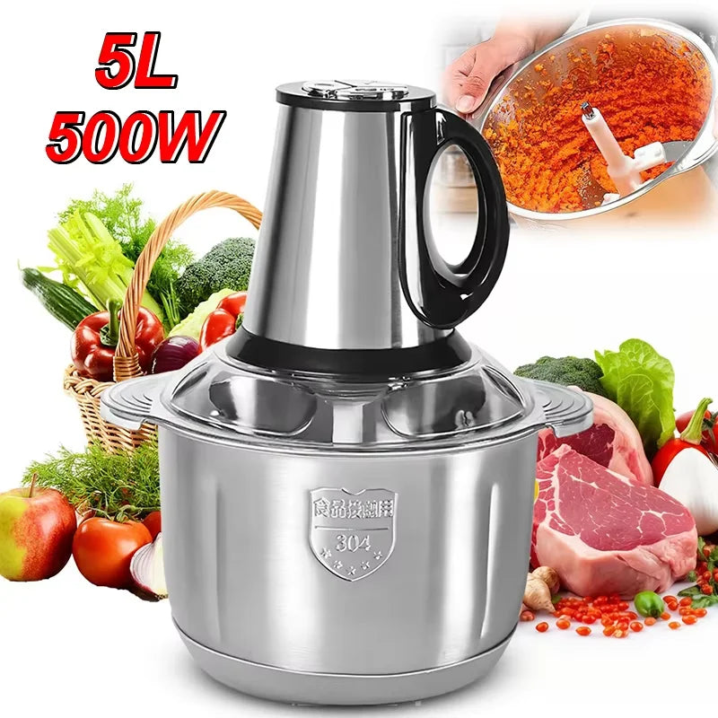5L Electric Meat Grinders Food Crusher Stainless Steel Multifunctional Vegetable Slicer Processor Chopper Kitchen Appliances