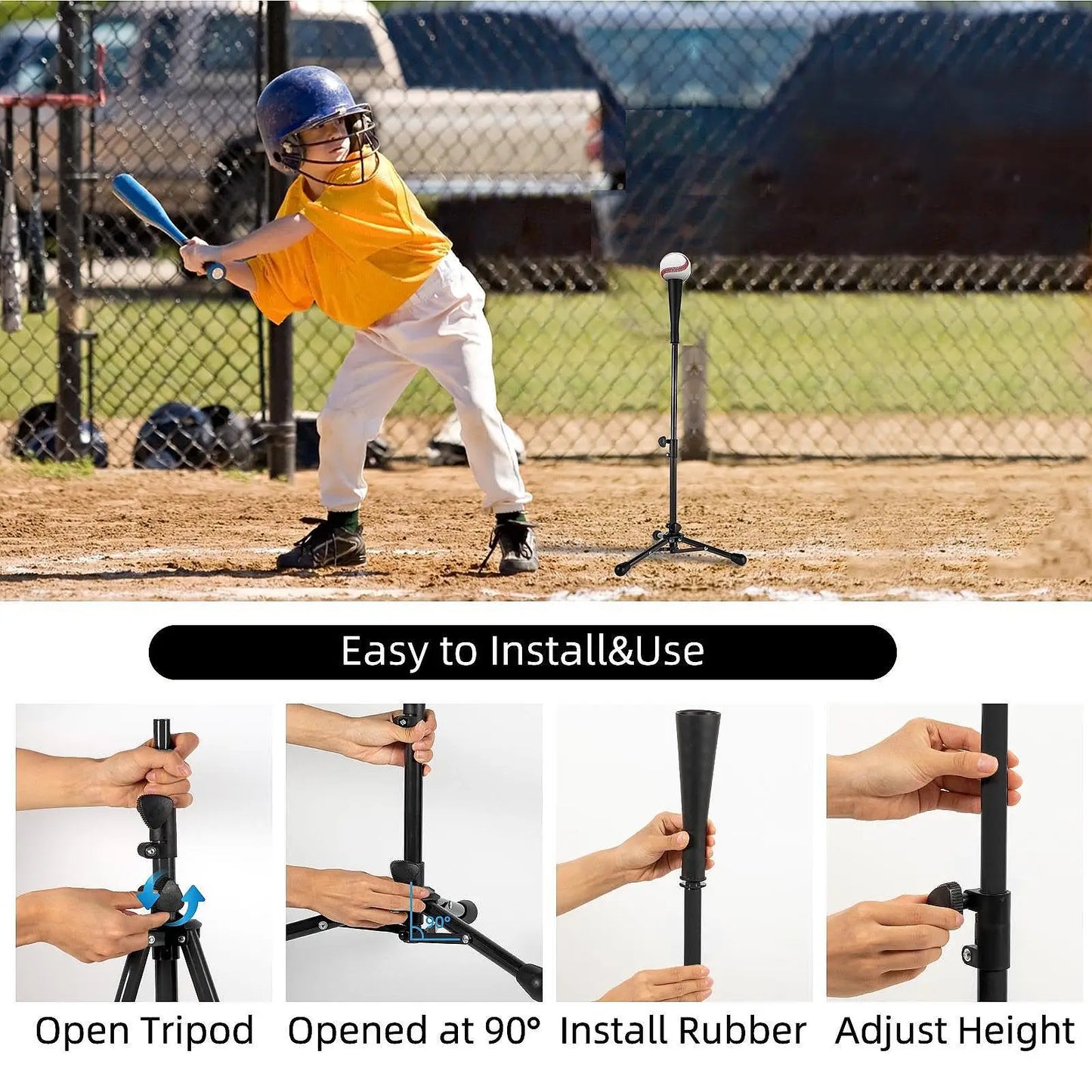 Foldable Baseball Batting Tee Tripod Adjustable Tripod Stand Tee for Hitting Training Practice Portable for Adult Kids Beginner