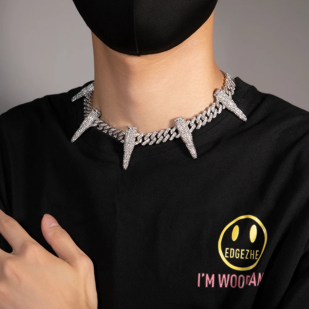 Uwin 12mm Cuban Link Chain Black Panther Zinc Alloy Bullets Necklace For Men Full Setting Rhinestones Fashion Jewelry For Gifts