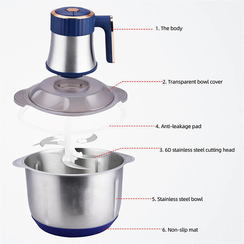 5L Electric Meat Grinders Food Crusher Stainless Steel Multifunctional Vegetable Slicer Processor Chopper Kitchen Appliances
