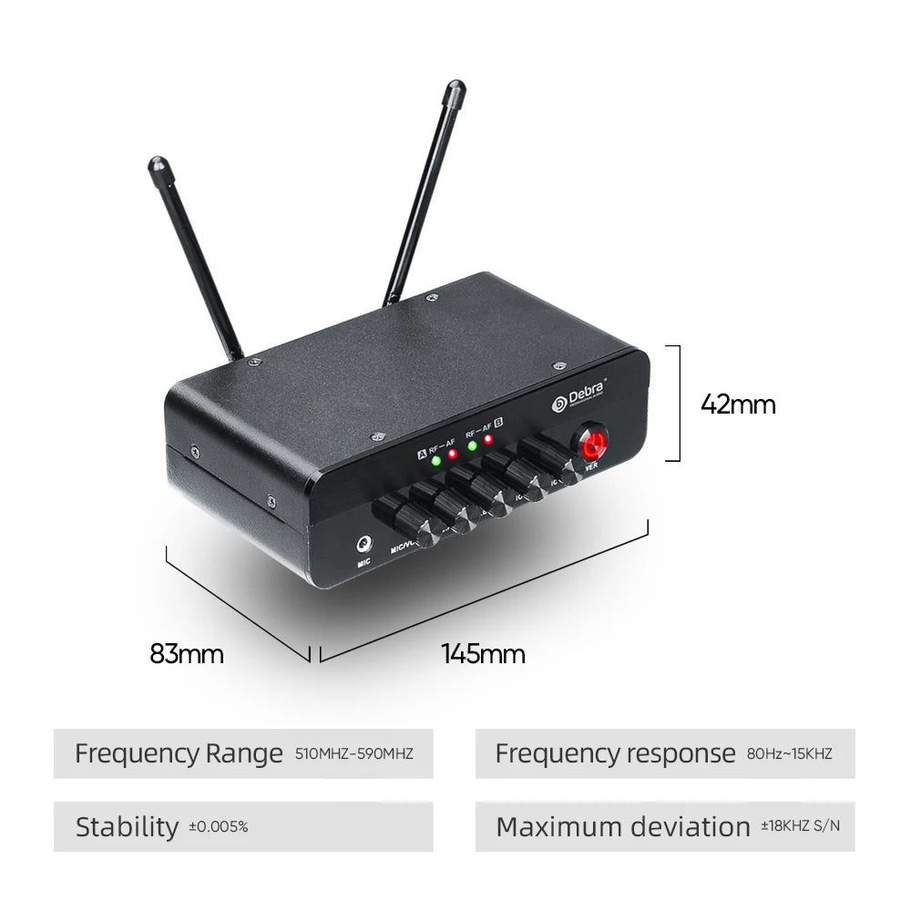 Debra X7 Karaoke 2 Channel Wireless Microphone System, 5.0 Bluetooth, DSP Reverb, Fiber Optic Interface For Karaoke And Church