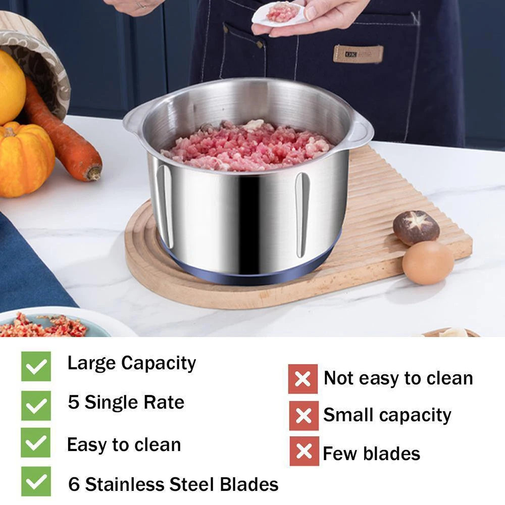 5L Electric Meat Grinders Food Crusher Stainless Steel Multifunctional Vegetable Slicer Processor Chopper Kitchen Appliances