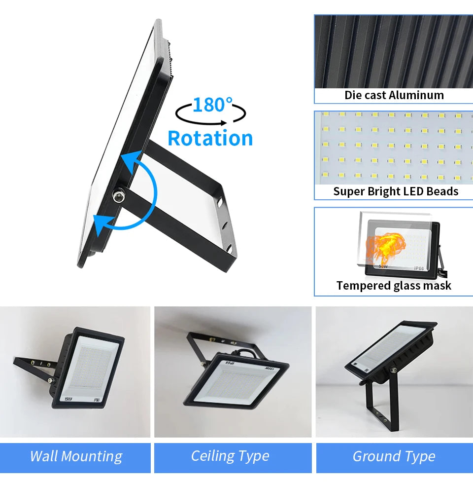 LED Floodlight Spotlight AC220V AC110V Ultra-bright Waterproof Light 10W 20W 30W 50W 100W 150W 200W 300W Garage Factory Lighting