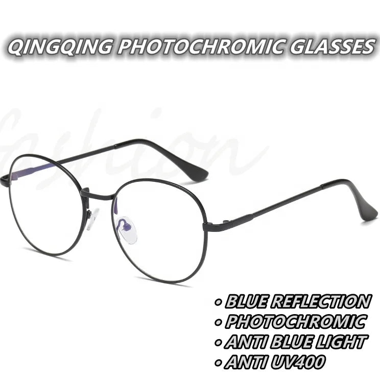 Photochromic Eyeglasses Women Men 2024 Metal Simple Circle Lunettes Anti Reflet Homme Blue Light Original Blue Photogray Glasses
