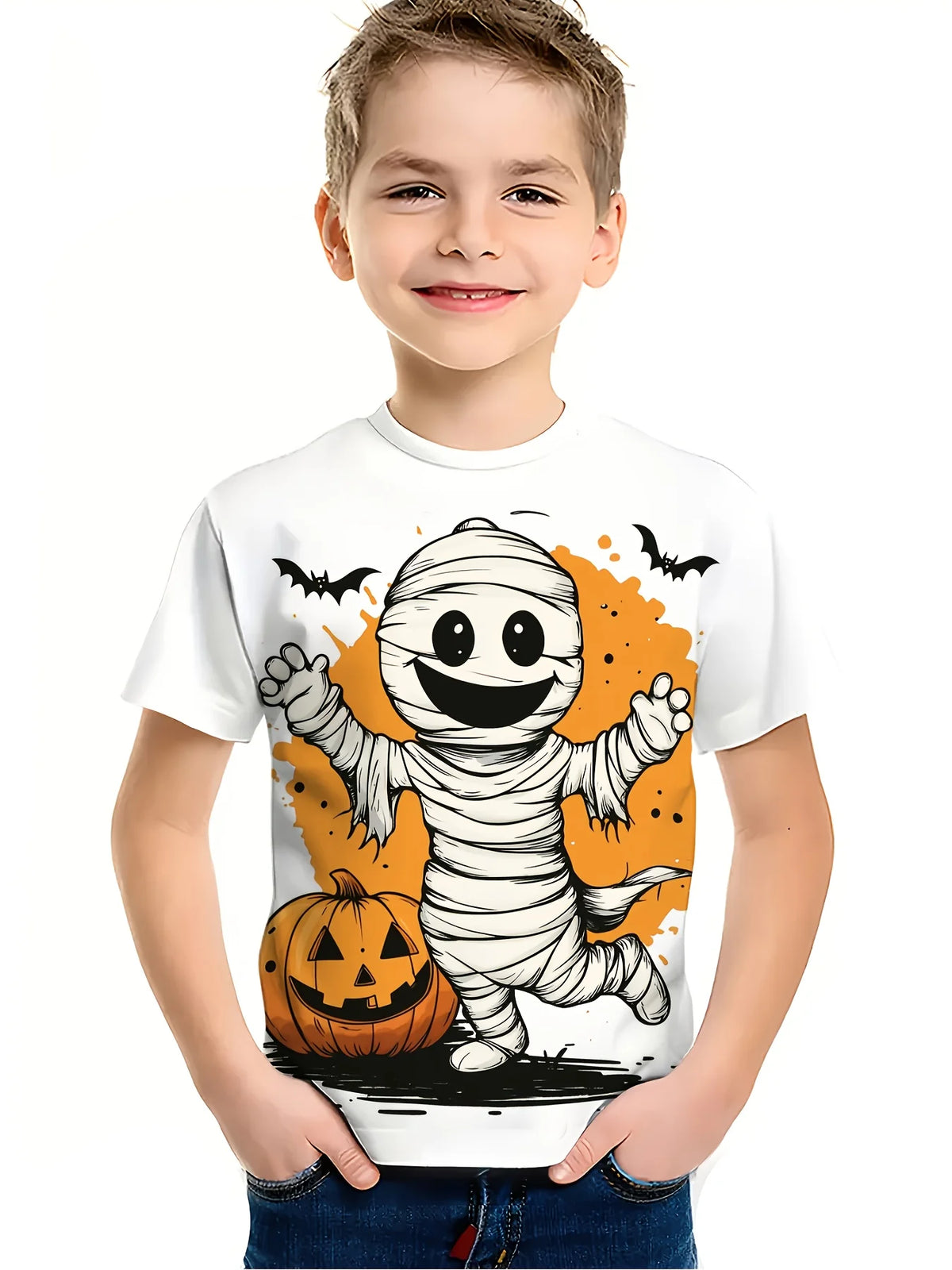 Children's Clothing Halloween Pumpkin Monster Graphic T-Shirt Boys Casual Short Sleeve Tee Halloween Gift for Kids Clothes 2-14Y