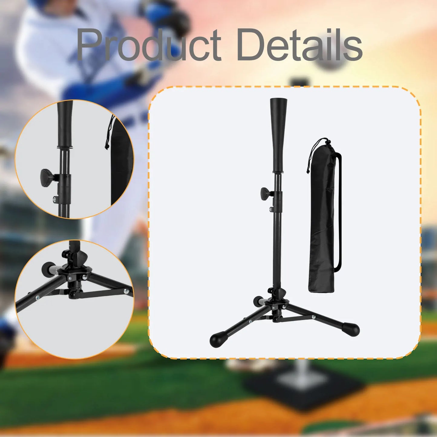 Foldable Baseball Batting Tee Tripod Adjustable Tripod Stand Tee for Hitting Training Practice Portable for Adult Kids Beginner