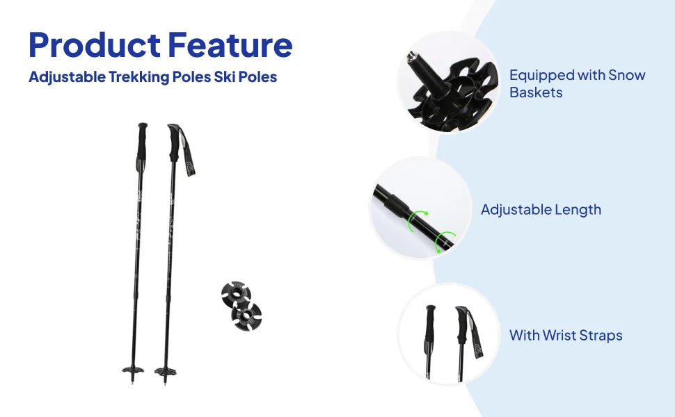 Skiing Pole Adjustable Trekking Poles for Outdoor Adventures Hiking Support Snowboarding Sturdy Walking Sticks for Mountains