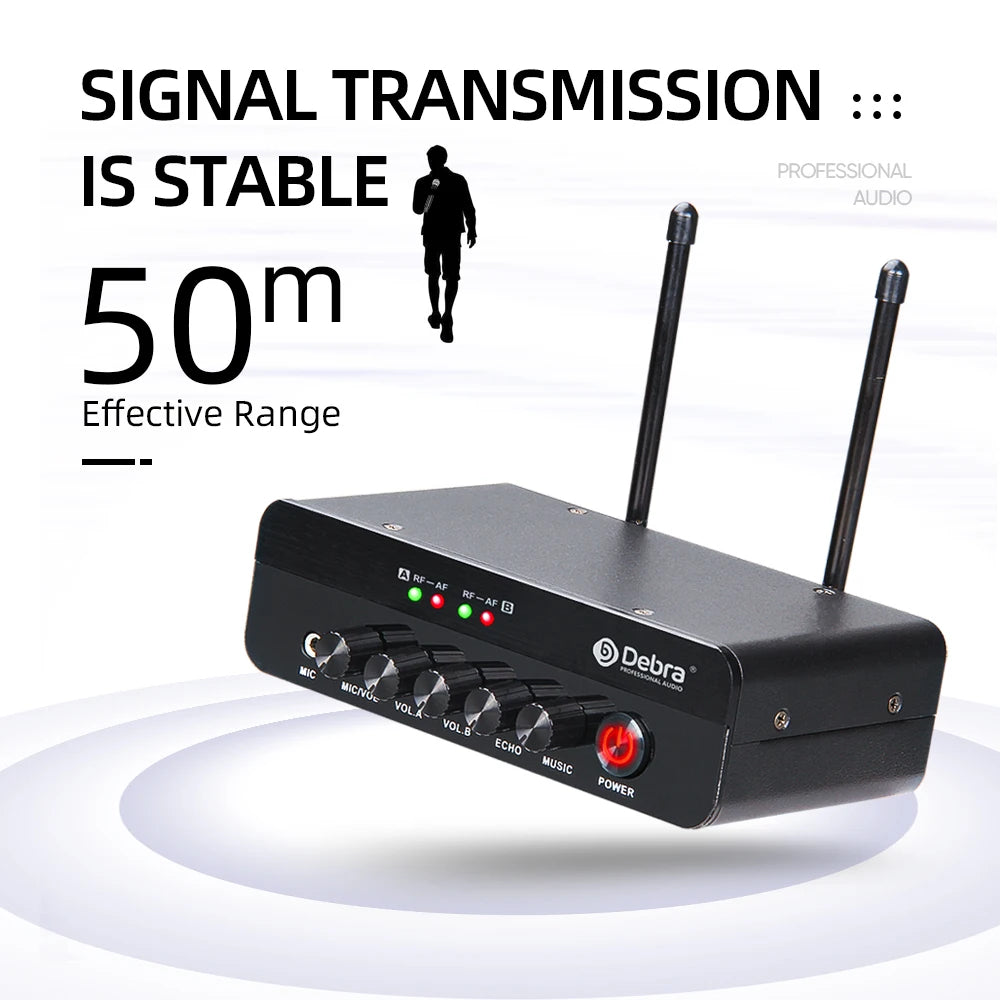 Debra X7 Karaoke 2 Channel Wireless Microphone System, 5.0 Bluetooth, DSP Reverb, Fiber Optic Interface For Karaoke And Church