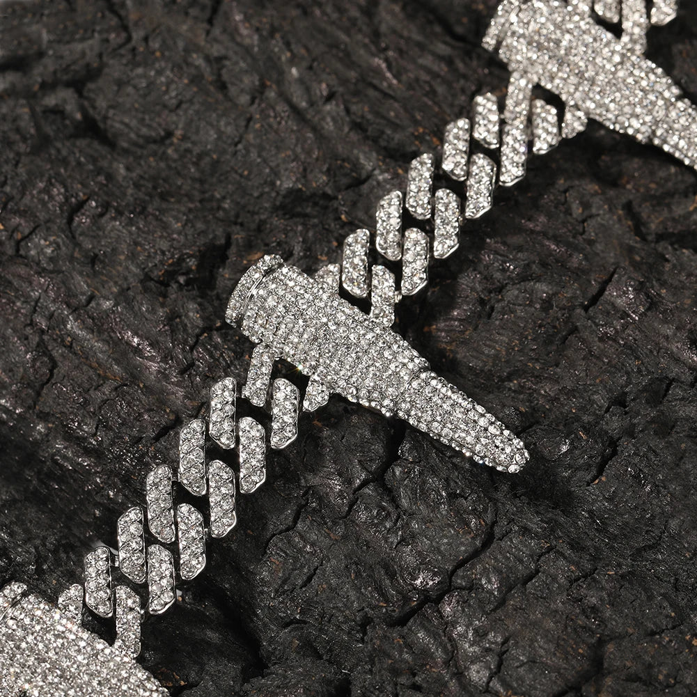 Uwin 12mm Cuban Link Chain Black Panther Zinc Alloy Bullets Necklace For Men Full Setting Rhinestones Fashion Jewelry For Gifts