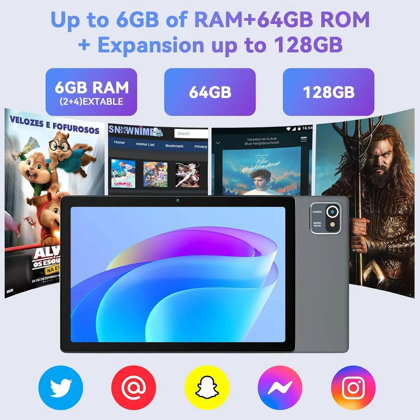 URAO 10 Inch Android Tablet Quad-Core 6GB RAM 64GB ROM to 128GB 5MP+8MP Dual Camera HD IPS Display WiFi Bluetooth PC Pad Tablets