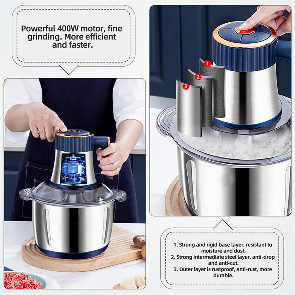 5L Electric Meat Grinders Food Crusher Stainless Steel Multifunctional Vegetable Slicer Processor Chopper Kitchen Appliances