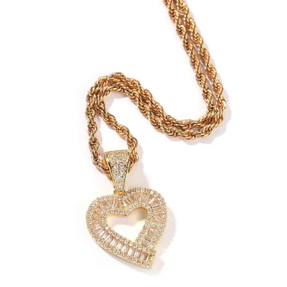 UWIN Baugettecz Heart Charms for Women Iced Out Cubic Zircoina Heart Pendant Necklaces Fashion Jewelry for Gift