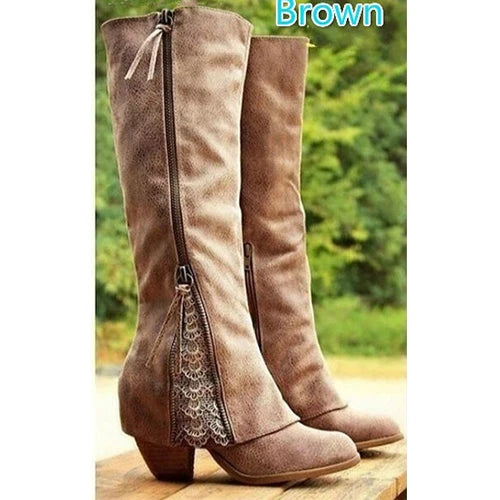 Chaussures Femme Boots Women Shoes Winter Knee High Boots Fold Over Design Lace Botas Mujer Ladies Shoes Botas Mujer Invierno896