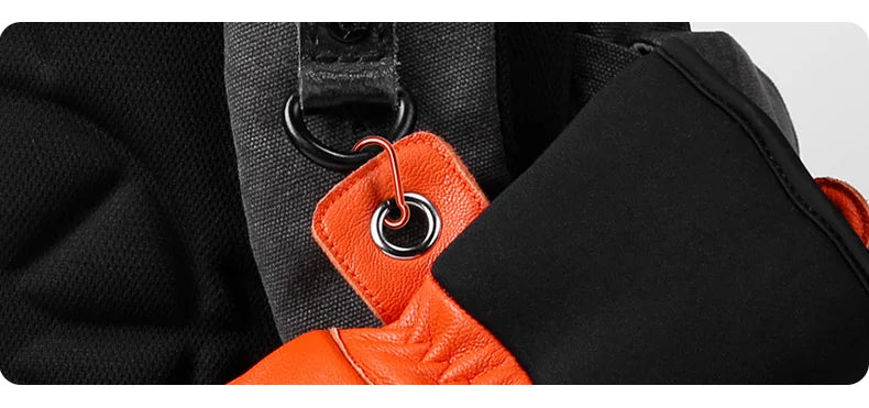 KUTOOK Goatskin Leather Ski Gloves Mittens Waterproof Thicken Winter Snow Snowboard Gloves Thermal Warm Skiing Gloves for Men