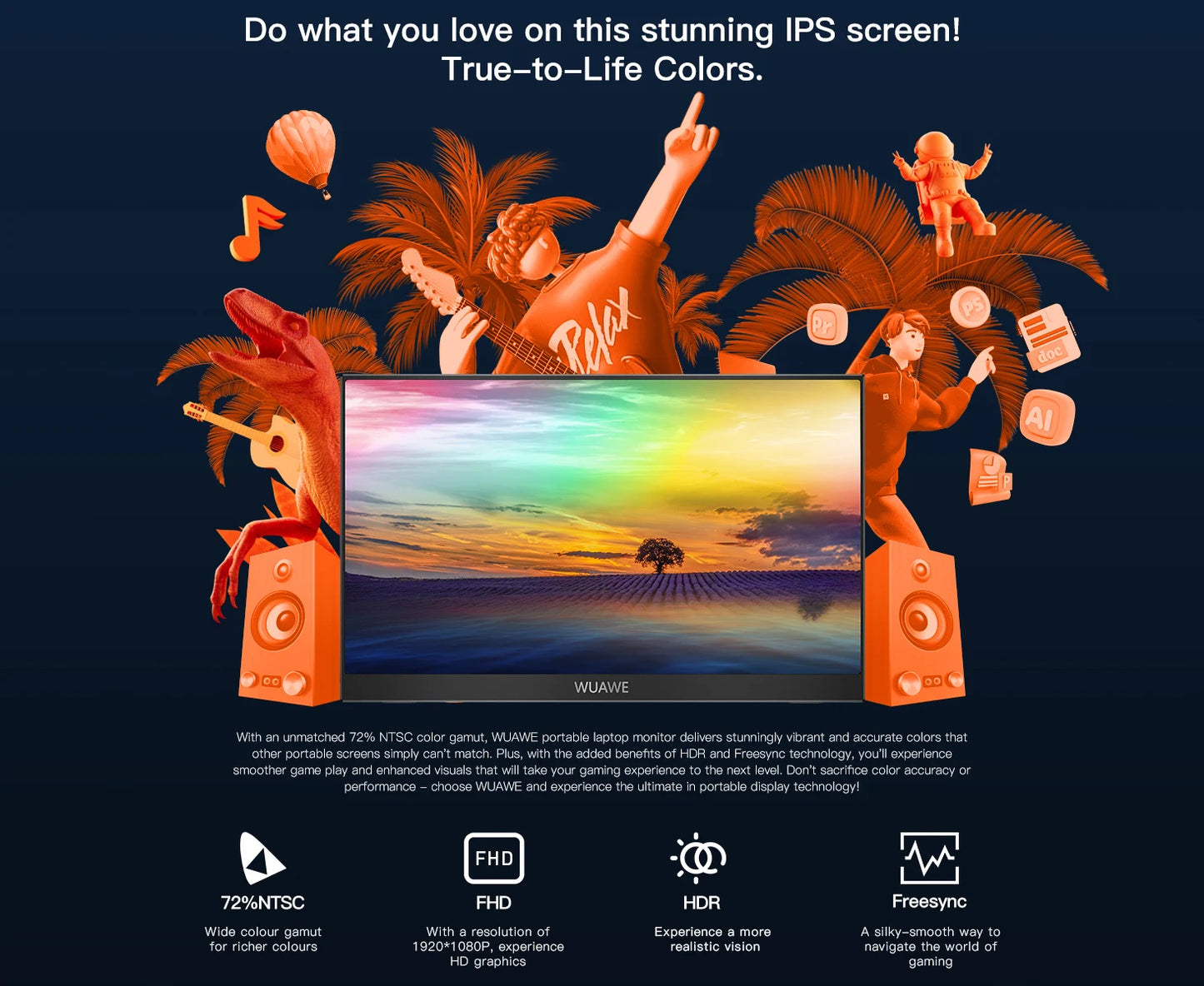 15.6 inch Portable Monitor for Laptop, 1080P 72 NTSC 100 sRGB USB C HDMI Travel External Second Computer Screen with HDR