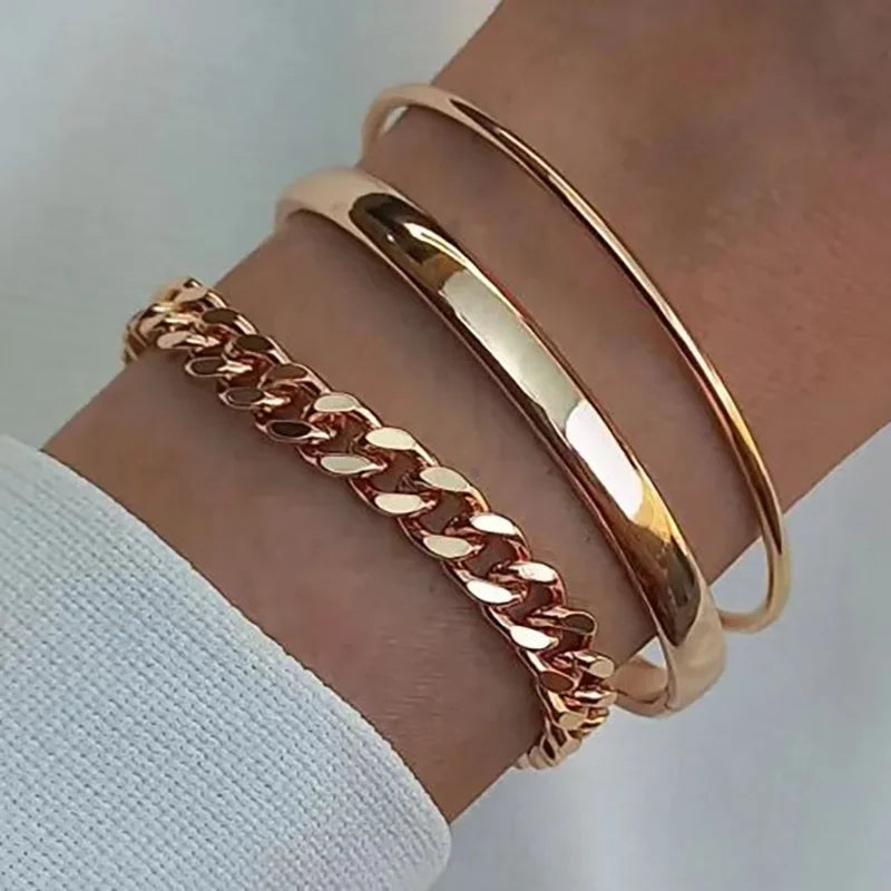 Ladies Women Fashion Jewelry Gold Expandable Inspired Designer Bangle Stackable Cable Wire Open Cuff Bangle Bracelet Set