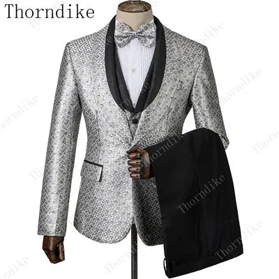 2023 Blazer+Pants+Vest Suits Male Casual Slim Blazer Coat Suit New Man Fashion Green Jacquard Eye-catching High Quality Party