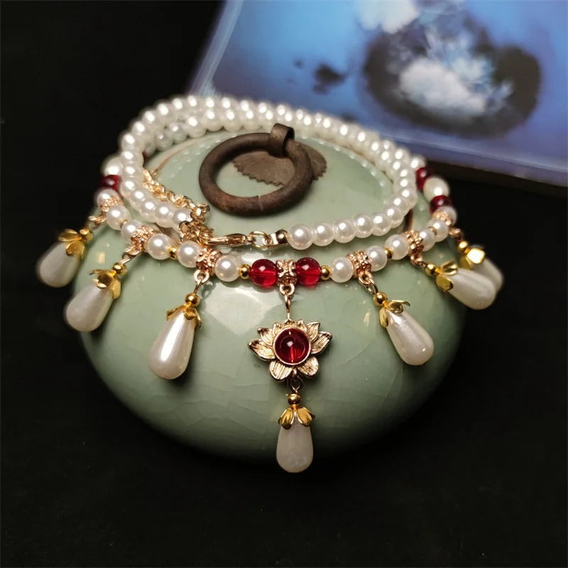New Ins Heart Shape Pearl Necklace Women Vintage Korean Crystal Love Beads Pendant Choker Wedding Party Fashion Jewelry Gifts