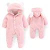 Baby Winter Newborn Infant Toddler Boys Girls Cartoon Bear Footed Jumpsuit Baby Coral Fleece Hooded Romper