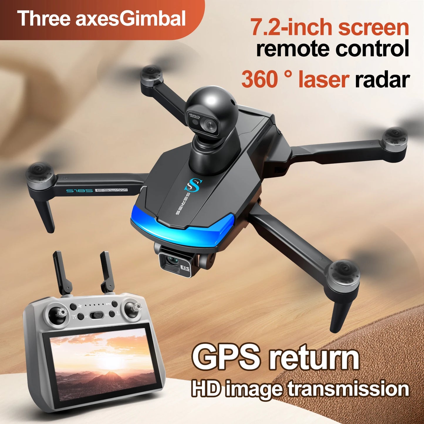 2024 New S185 LCD Touch Screen Controlled Dron With Three Axis Brushless Pan Tilt Drone 5G Wifi Digital Image Transmission