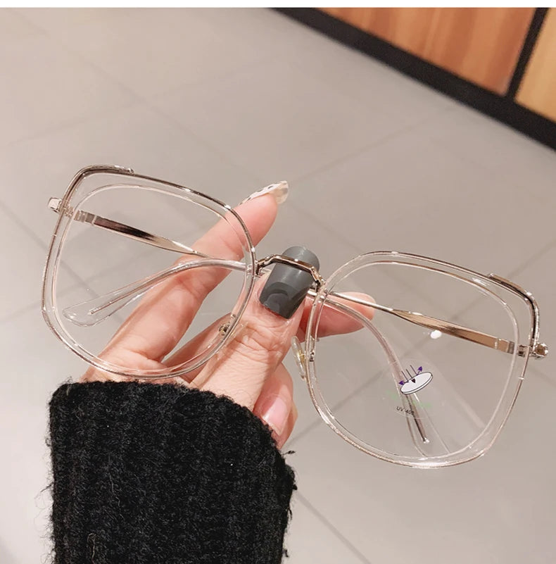 SO&EI Fashion Oversized Square Women Glasses Frame Vintage Clear Anti-Blu-Ray Eyewear Men Optical Pink Frame Computer Goggle