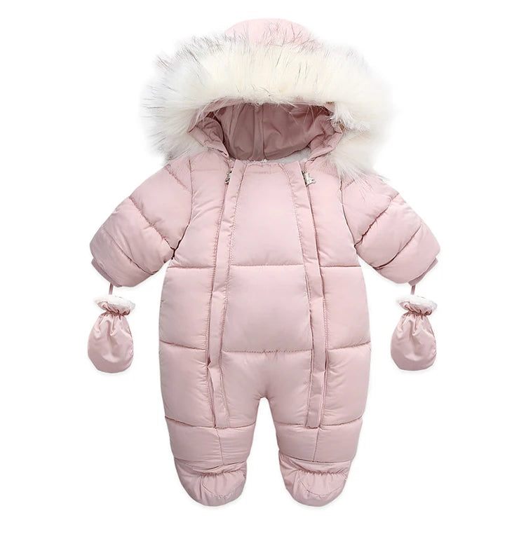 0-24 Months Newborn Baby Jumpsuit Winter Cotton Baby Romper With Gloves Hooded Thicken Boys Snowsuit Girl Clothing Set