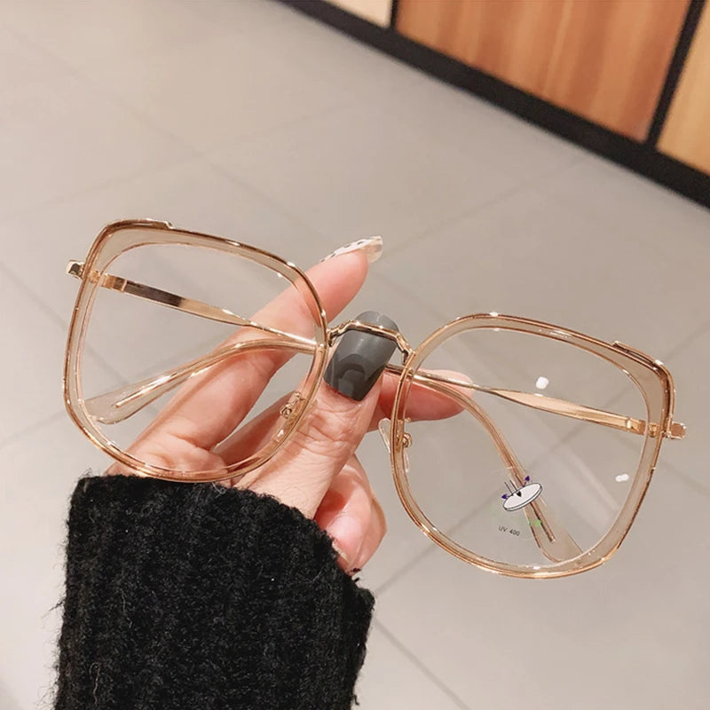 SO&EI Fashion Oversized Square Women Glasses Frame Vintage Clear Anti-Blu-Ray Eyewear Men Optical Pink Frame Computer Goggle