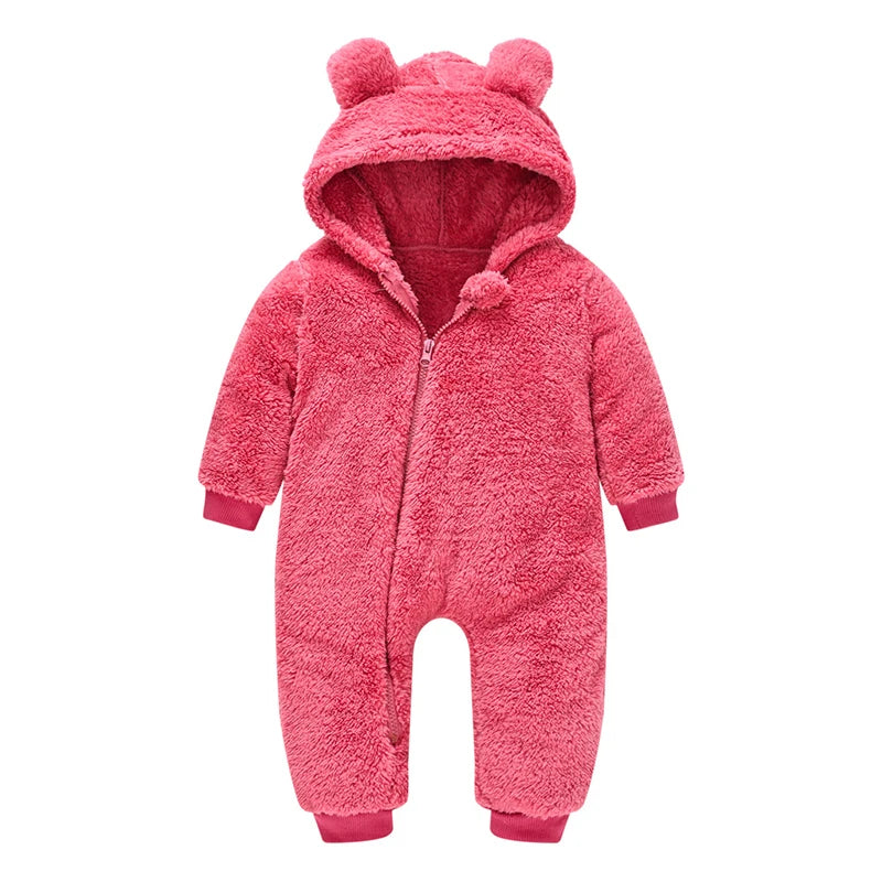 Baby Boy Clothes Spring Autumn Hooded Warm Baby Rompers Cute Plush Bear Overall Toddler Girl Jumpsuit Infants Crawling Clothing