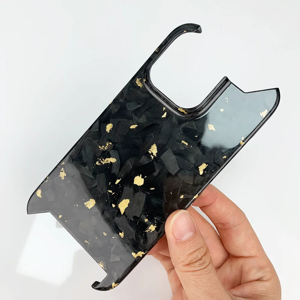 Wholesale Luxury Forged Blue Gold Carbon Fiber Phone Case Cover for iPhone 16 Pro Max Slim Mobile Phone Shell