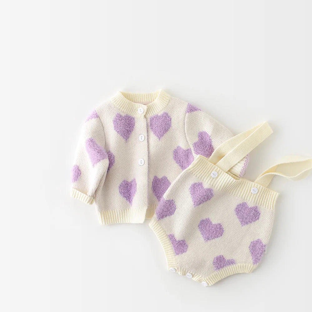 MILANCEL baby girl clothes baby knit clothing set heart bodysuit baby sweaters 2 pcs baby suit  soft newborn clothes