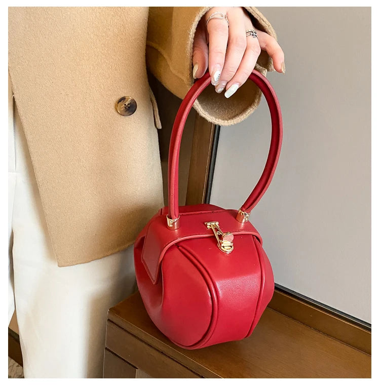 Bowling Spherical Women's Handbag Luxury Brand Designer Hobos Bag Fashion Mini Round Shoulder Bags PU Leather Female Purse