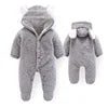 Baby Winter Newborn Infant Toddler Boys Girls Cartoon Bear Footed Jumpsuit Baby Coral Fleece Hooded Romper