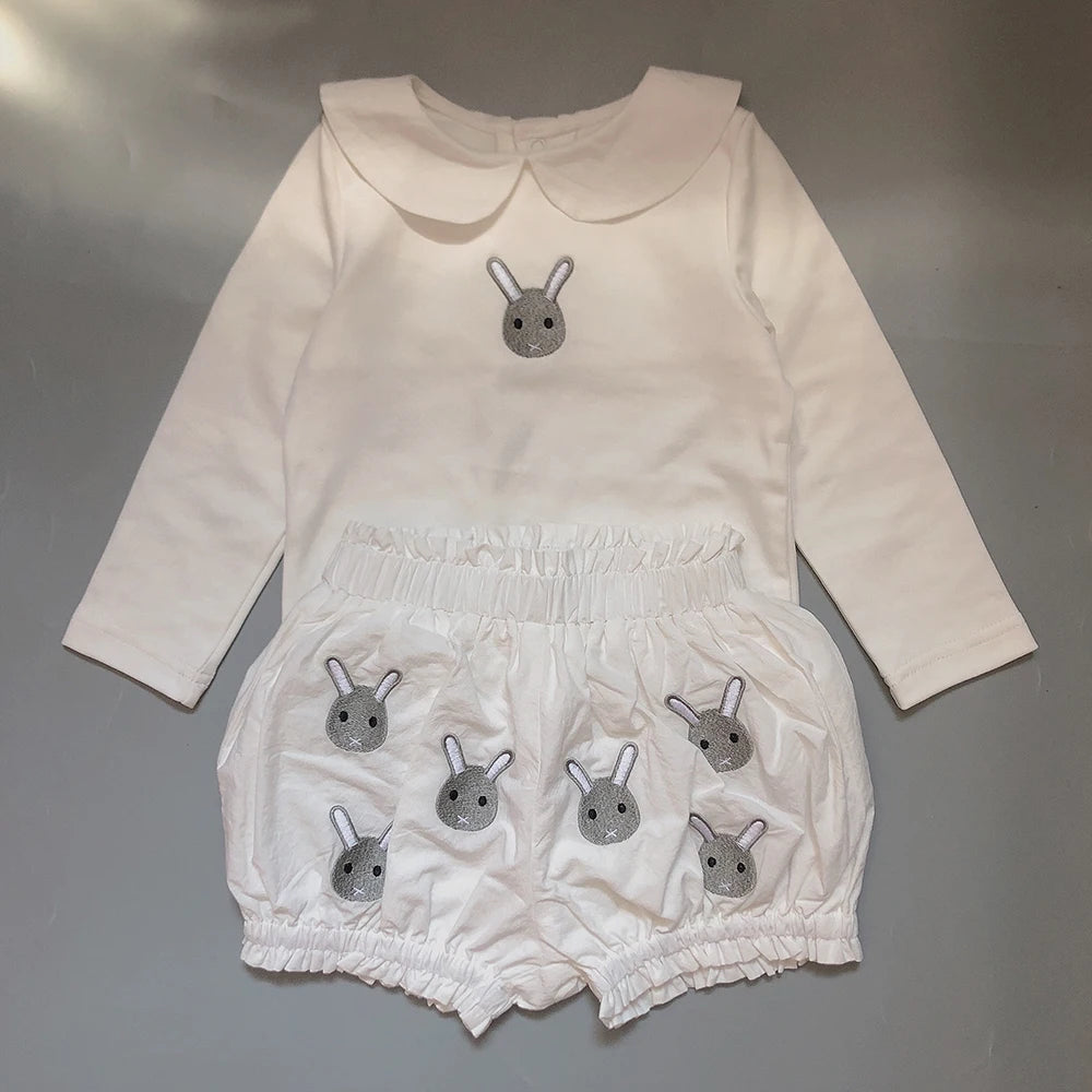 Summer Baby Set Long-sleeved Romper Top Shorts Pure Handmade Embroidered Cartoon Animals High-quality Fabric Physical Texture
