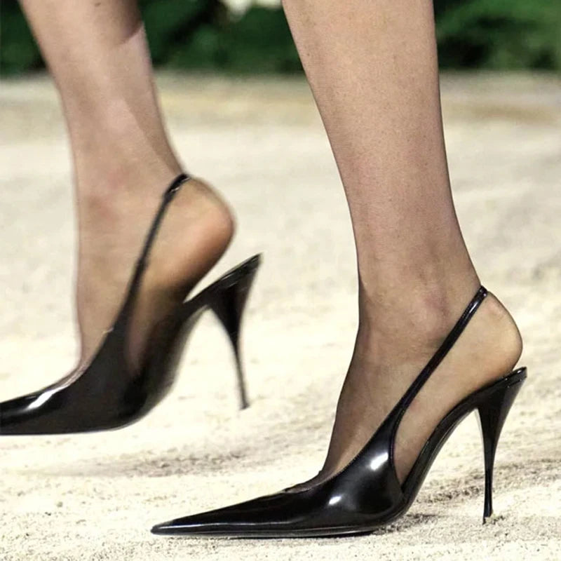 Colors Custom Women Super Pointy Toe Shoes Back Strap High Heels Slip on  Patent Pumps Slingback Dress Sandals