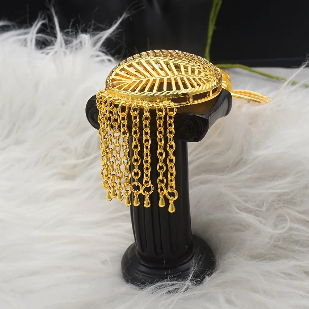 African Gold Color Long Necklace/Earrings/Ring Big Jewelry Set Women Arab Jewelry Wedding Accessories