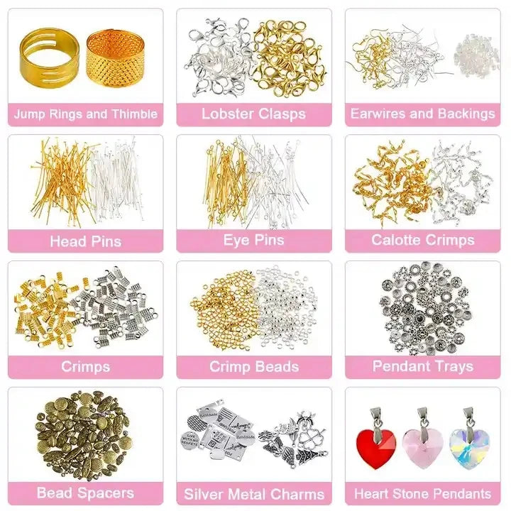 4-layer 2880Pcs Beads Charms Findings Beading Wire Kit for DIY Bracelets Necklace Earrings Jewelry Making