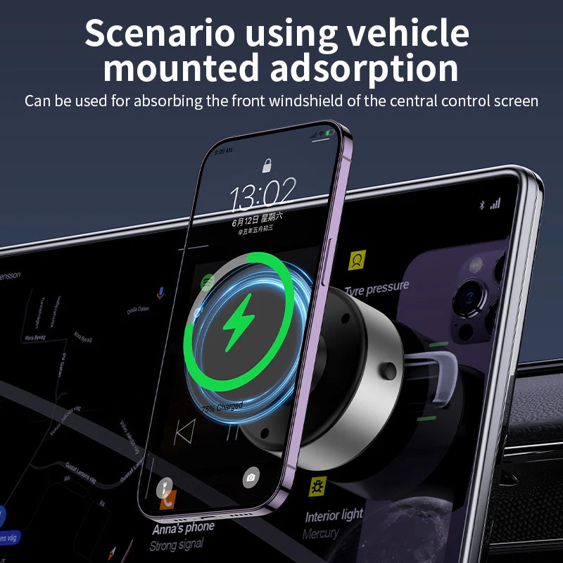 Hot Product Mobile Screen 360 Rotation Glass Vacuum Adsorption Suction Vacuum Magnet Charging Bracket Magnetic Car Phone Holder