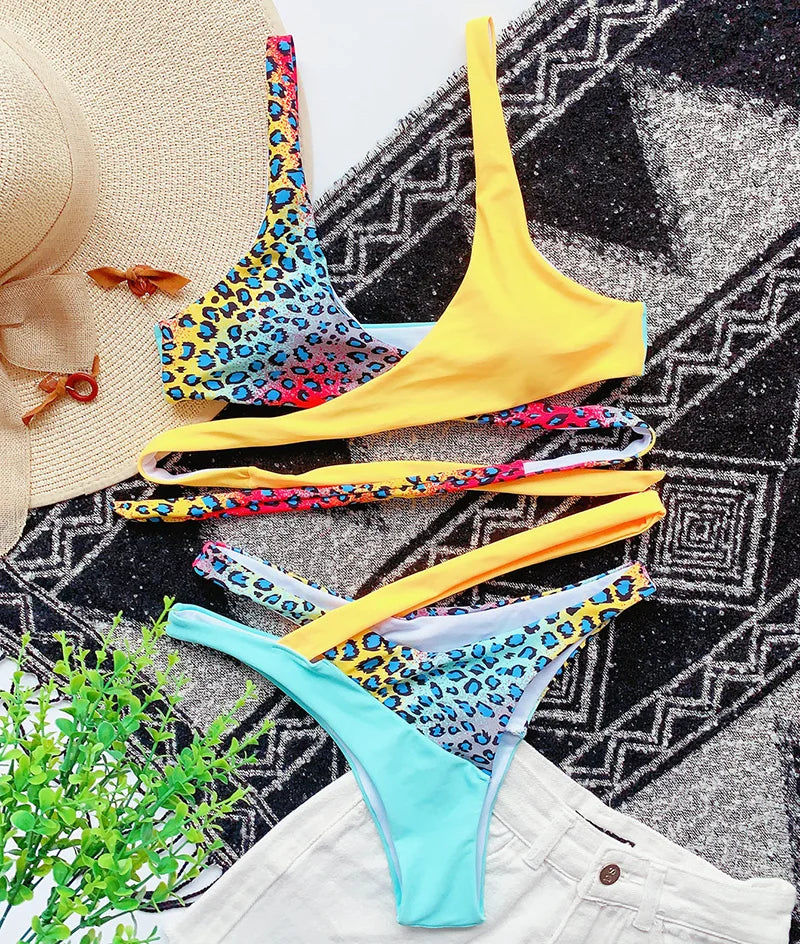 Sexy Splicing Cross Bandage Thong Bikini Female Swimsuit Women Swimwear Two Pieces Bikini Set Bathing Suit Swim Beach Wear Lady