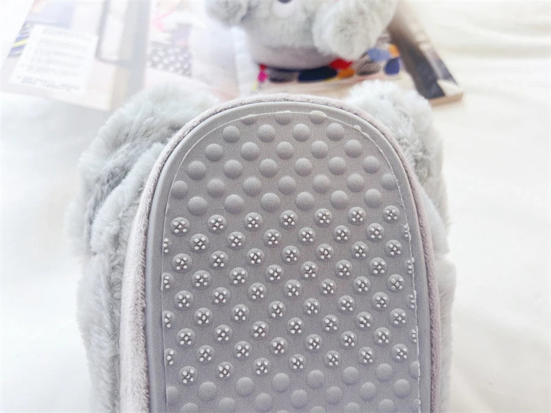 Cartoon Slippers Cute Koala Shape Home Cotton Shoes Woman Girl Warm Winter Indoor Shoes Flat Casual  Floor Non-slip Pink Grey