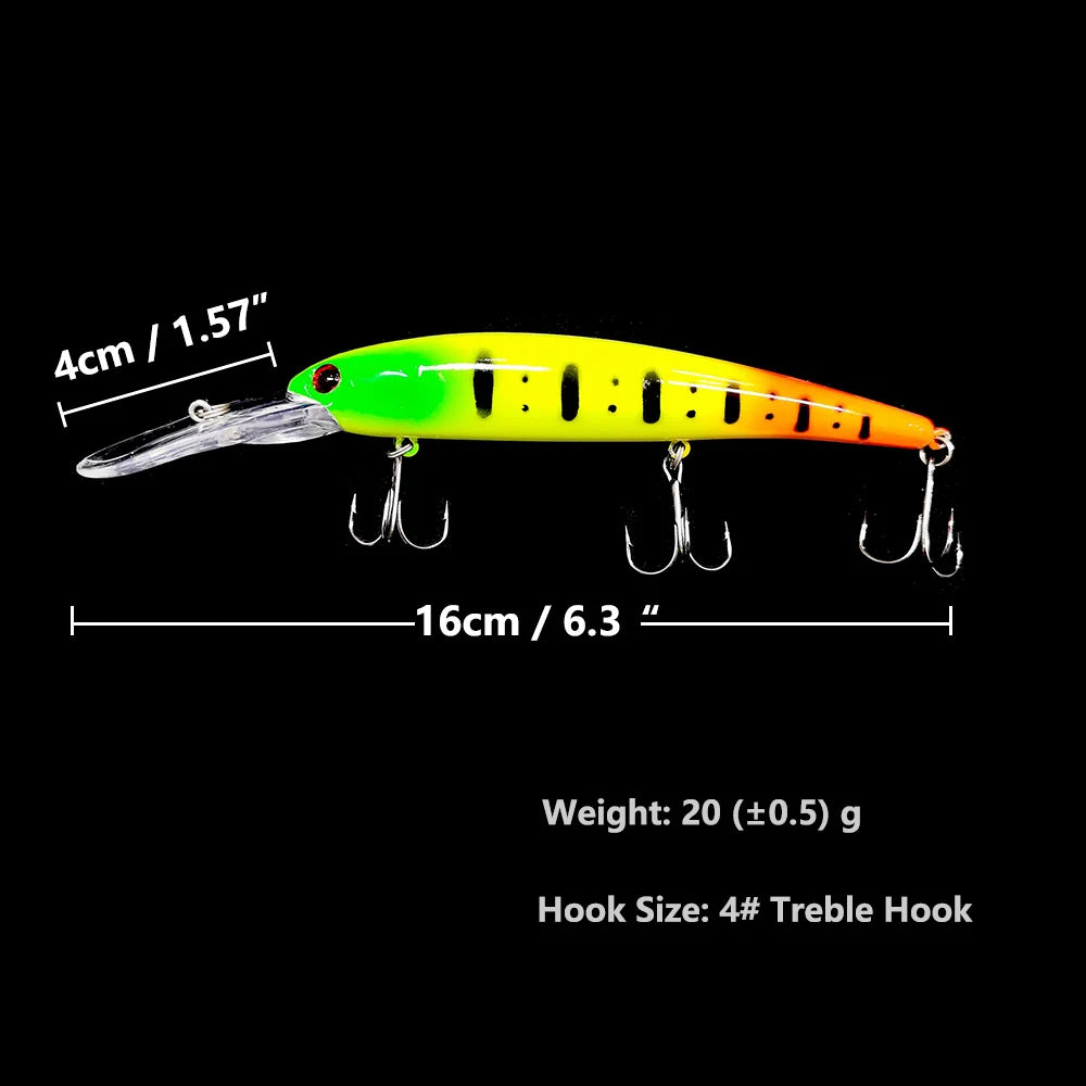 1pcs 16cm 20g Deep Diving Large Minnow Wobbler Lure Artificial Hard Bait Crankbait Bass Pike Perch Walleye Fishing Tackle