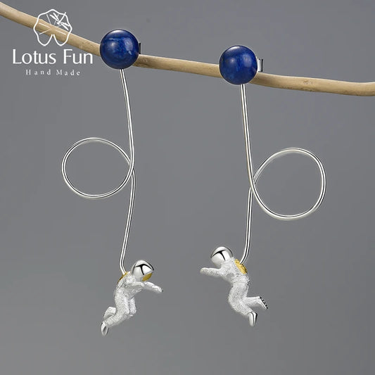 Lotus Fun Natural Stone Unusual Space Odyssey Long Tassel Dangle Earrings For Women Real 925 Sterling Silver Fashion Jewelry