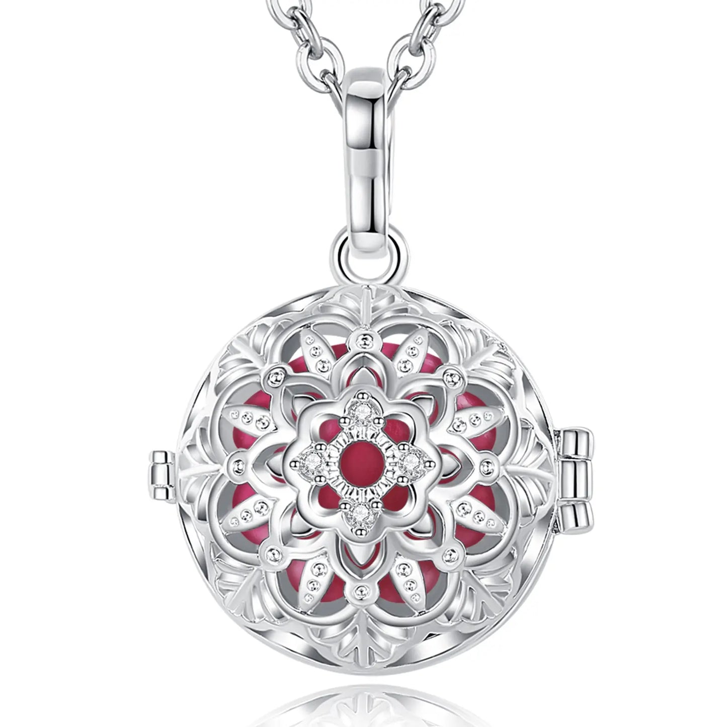 Eudora 18mm Harmony Ball Lotus Flower Cage Pendant Pregnancy Chime Bola Angel Caller Necklace Fashion Jewelry for Women gift