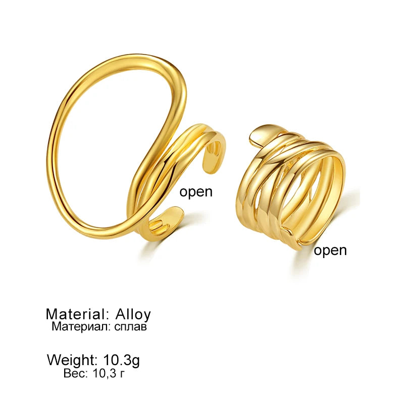 Fashion Hips Hops Jewelry Exaggerated Geometric Ring for Women Gold Plated Irregular Twist Finger Ring for Women Girls