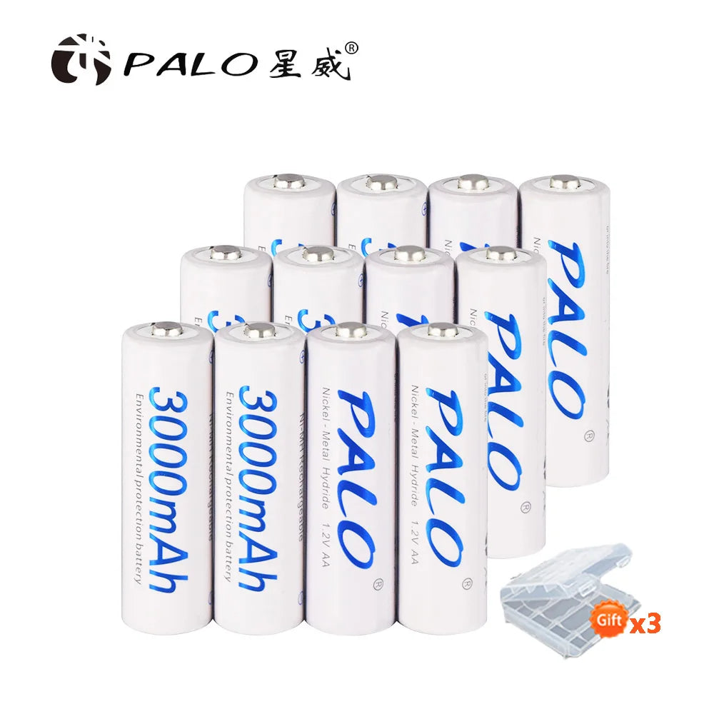 PALO 1.2V AA Rechargeable Batteries 3000mAh aa Ni-MH 100% Original High Capacity Current AA Battery Rechargeble For Camera Toys