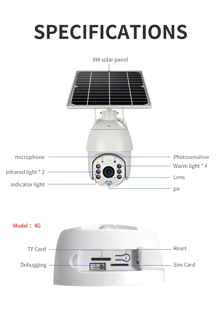 Outdoor Waterproof 4G WiFi IP CCTV Camera Smart Home Product with Solar Panel Power for Outdoor Security Use