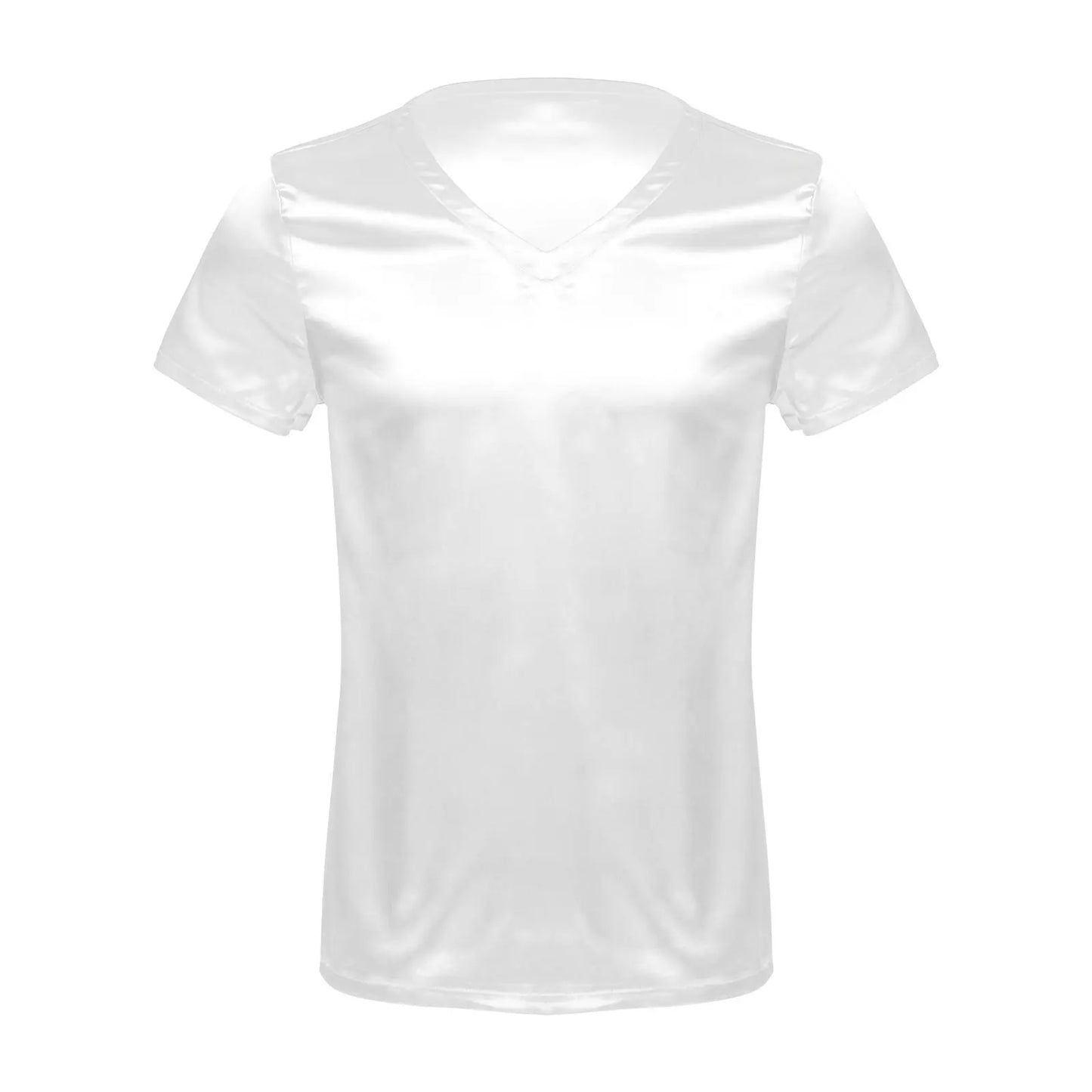 Mens Male Clothing V Neck Short Sleeve Satin Casual Comfortable T-Shirt Loose Pajamas Tops Loungewear Sleepwear Nightwear