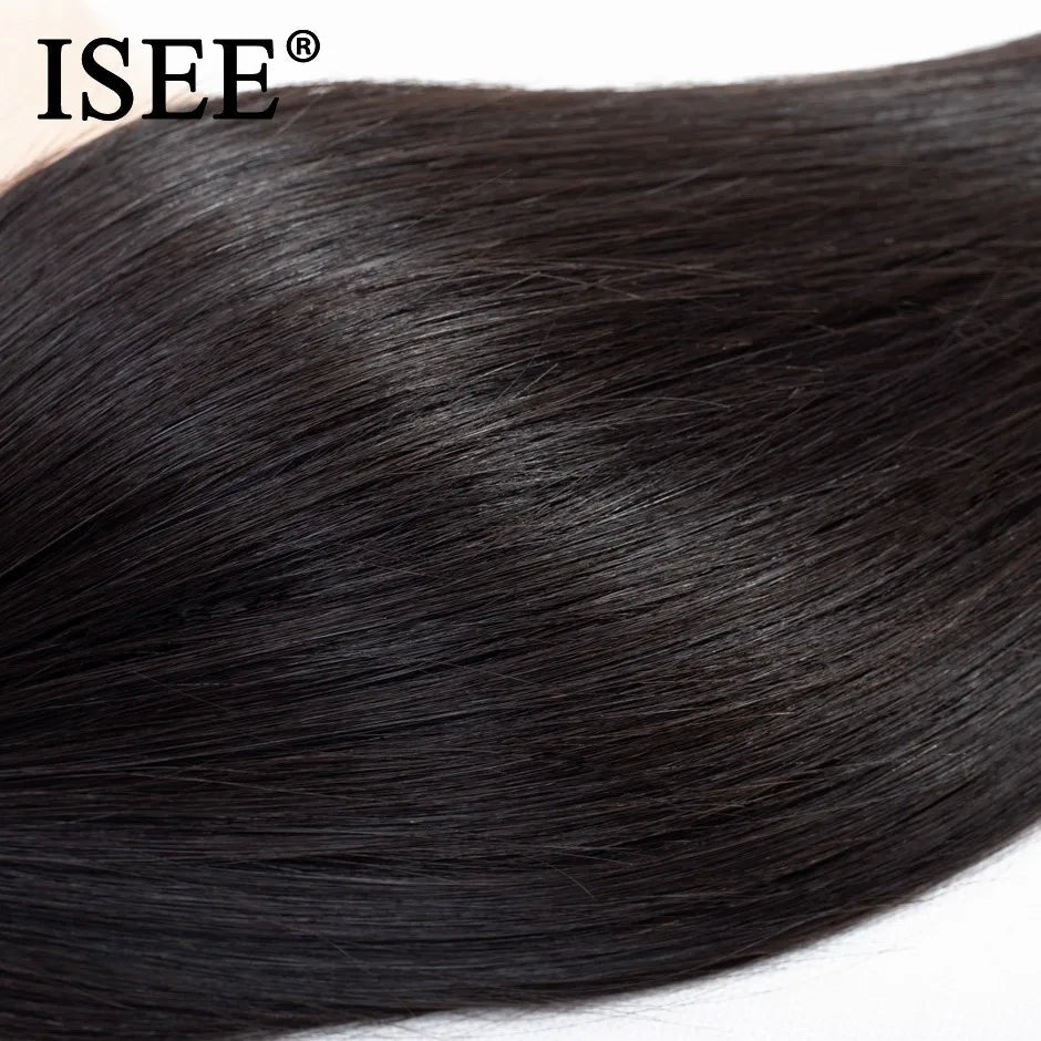 ISEE HAIR Brazilian Straight Hair Extensions Hair Weave Bundles Nature Color 3 Bundles Thick Straight Human Hair Bundles
