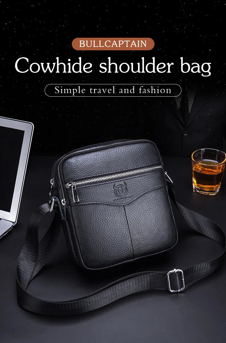 BULLCAPTAIN 2024 New Brand 100% cowhide men's bag shoulder bags high quality messenger small bag retro square luxury  handbag